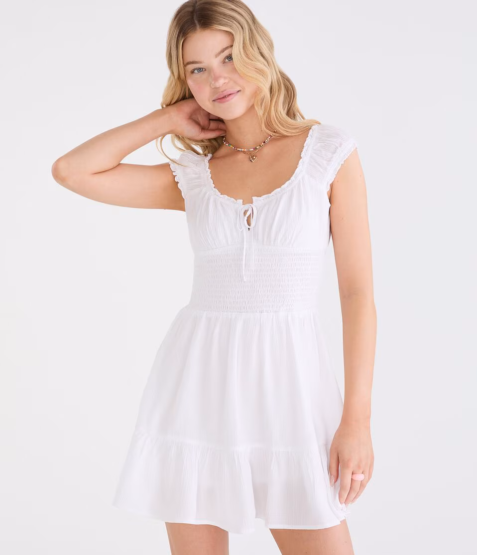 Solid Scoop-Neck Smocked Fit & Flare Mini Dress