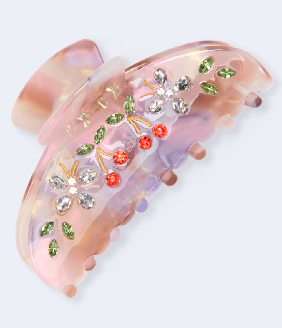Rhinestone Cherry & Butterfly Claw Hair Clip