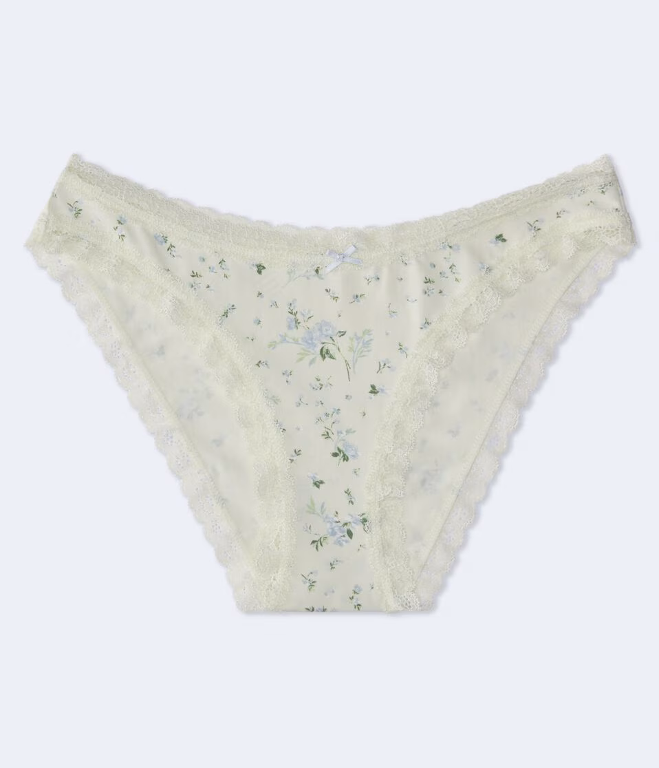 Floral Lace-Trim Low-Rise Bikini