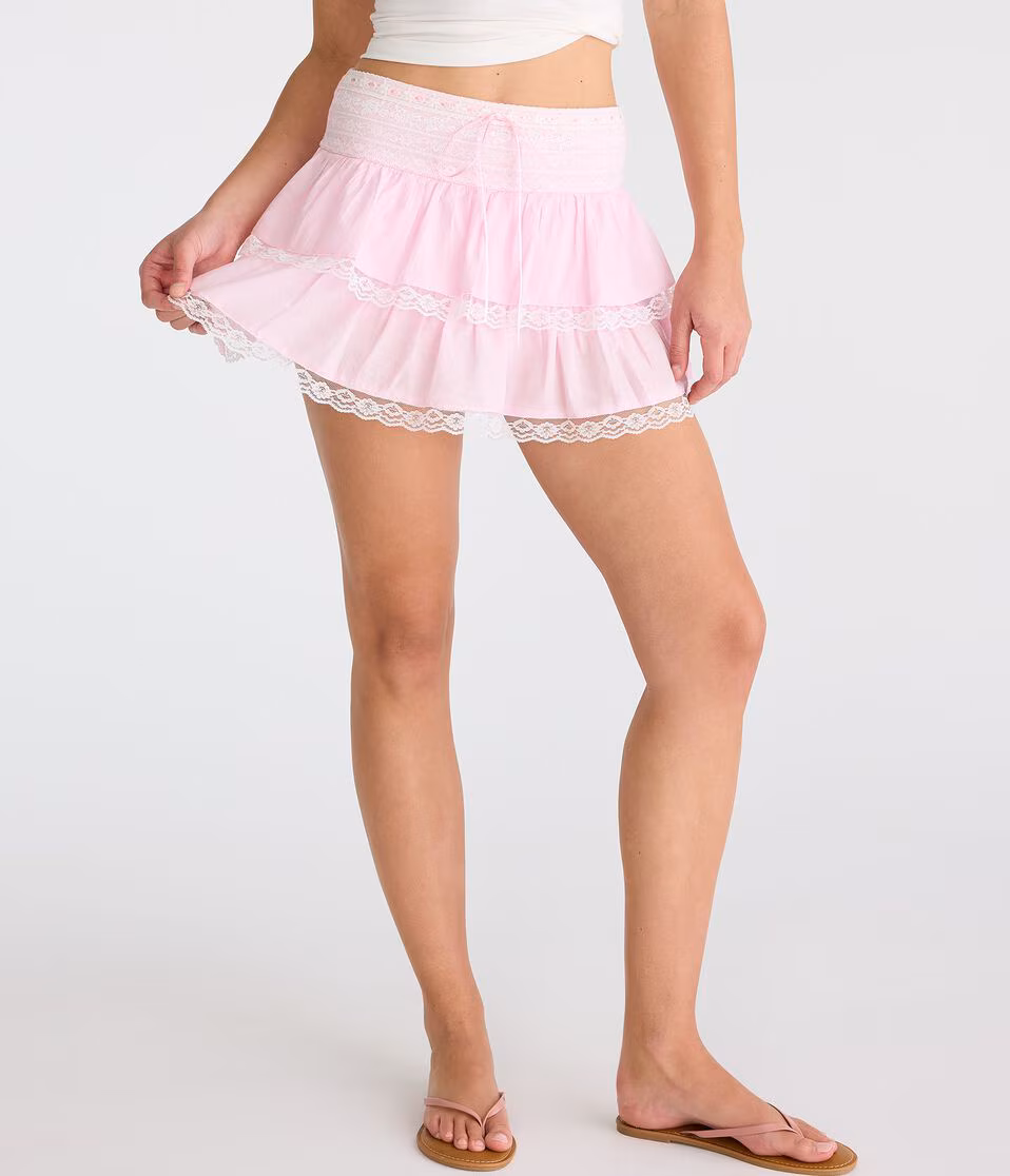 High-Rise Lace Tiered Skirt