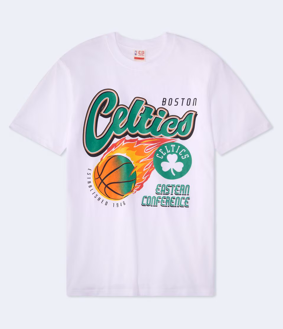 Boston Celtics Flaming Basketball Relaxed Graphic Tee