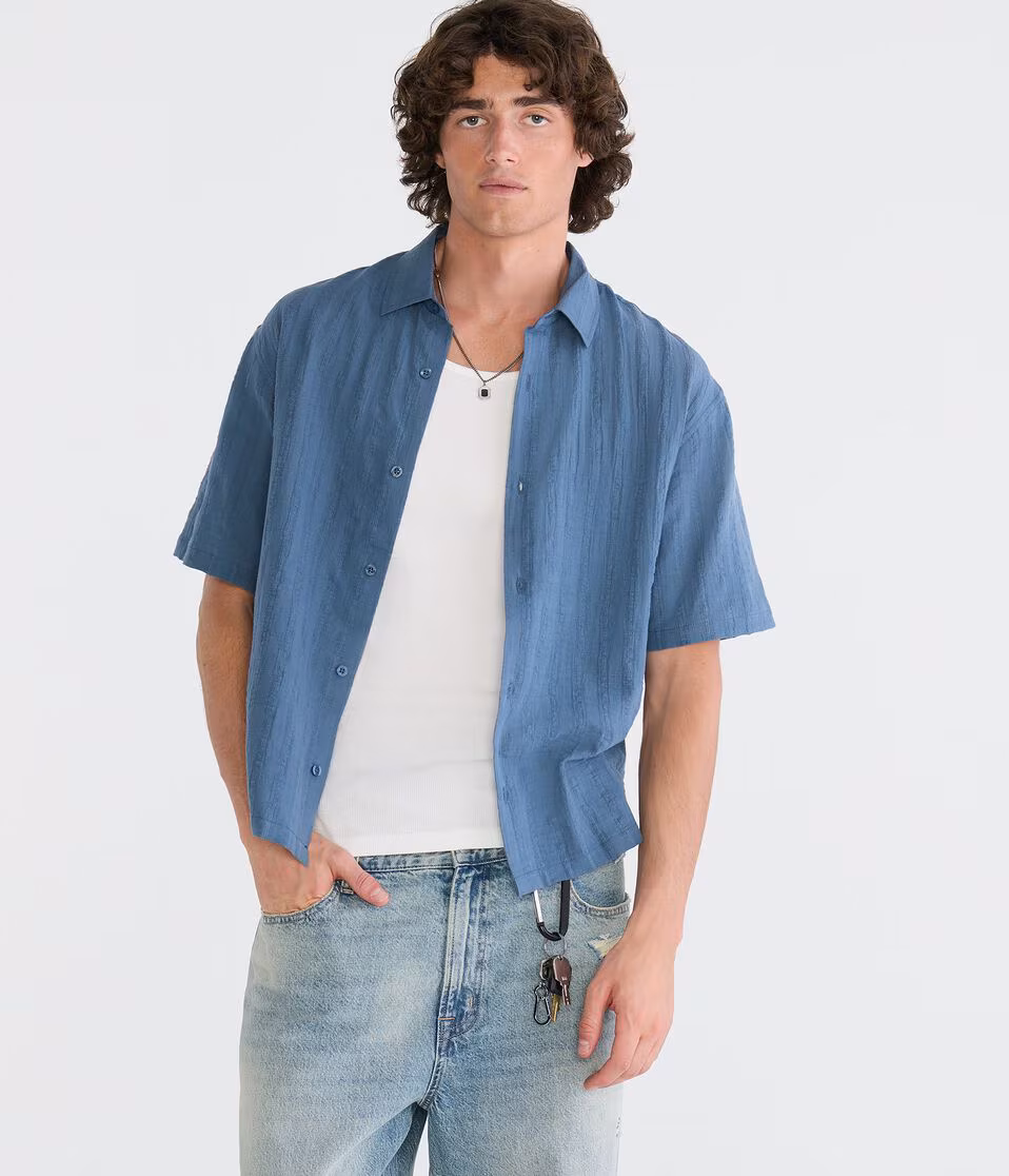 Textured Windowpane Boxy Shirt