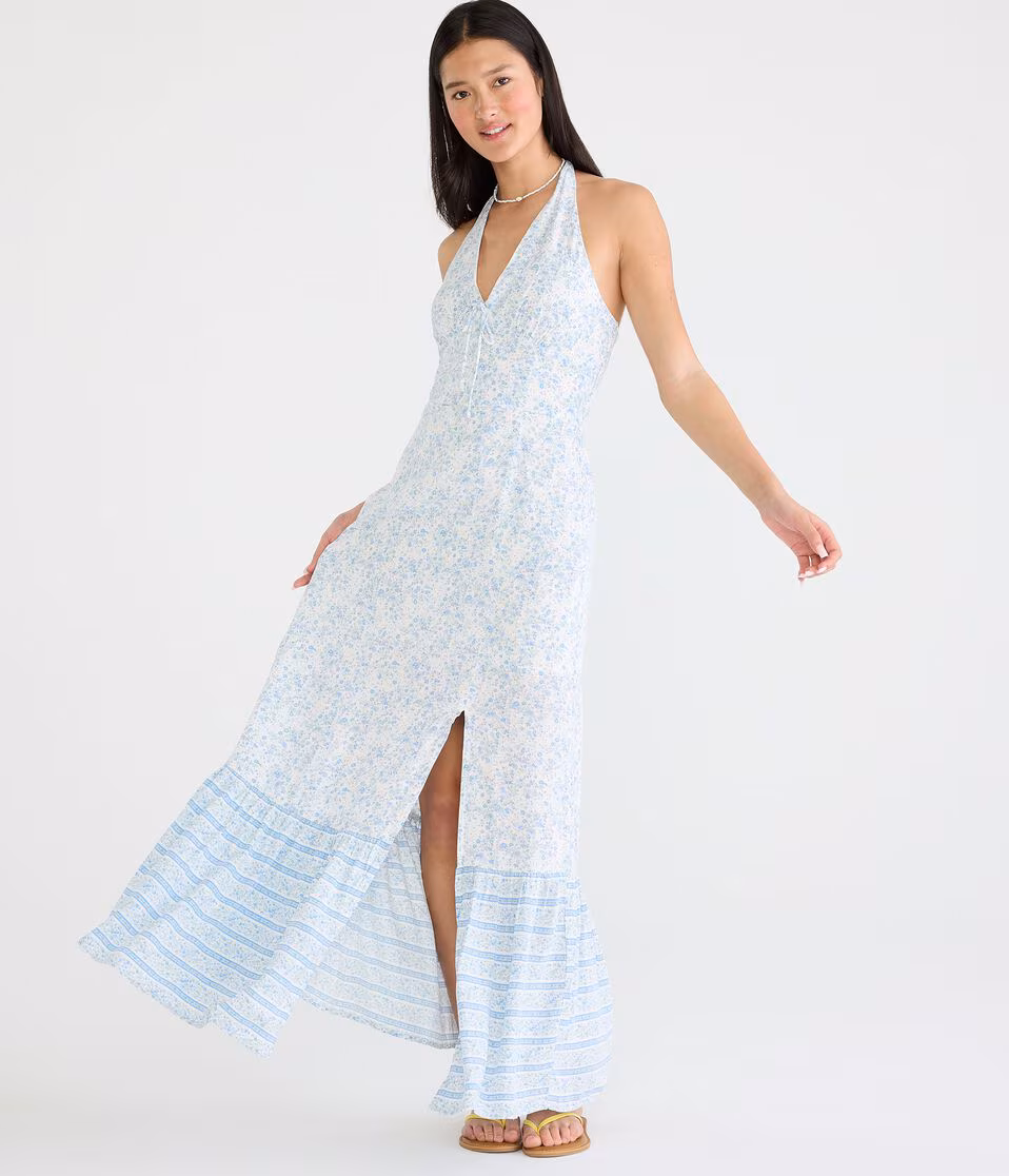 Floral V-Neck Halter Maxi Dress