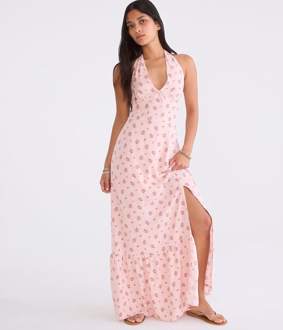 Floral V-Neck Halter Maxi Dress