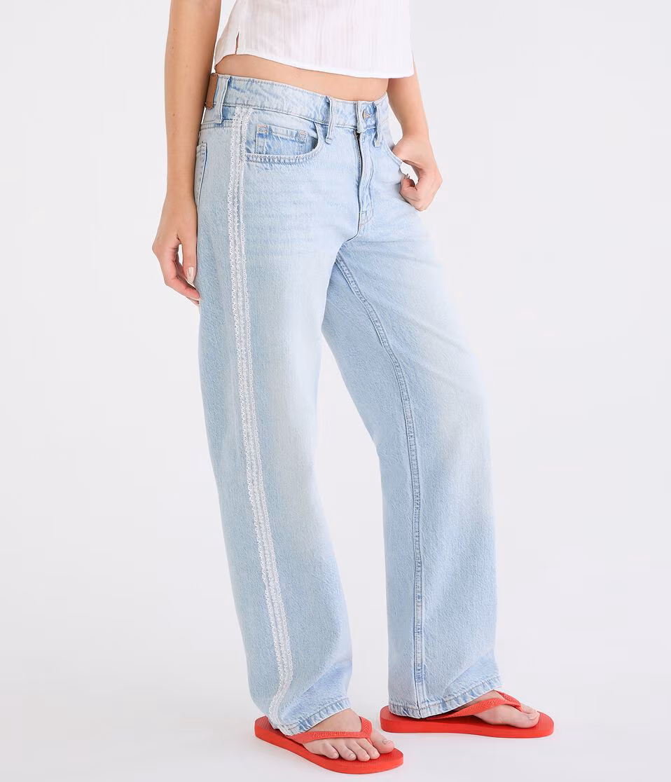 Low-Rise Baggy Lace Stripe Jean