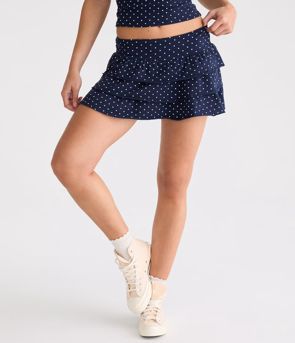 Polka Dot Knit Ruffle Skort