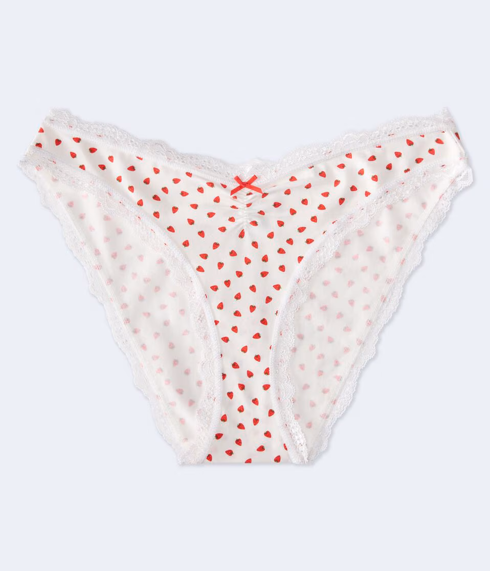Strawberry Cinched Low-Rise Lace-Trim Bikini