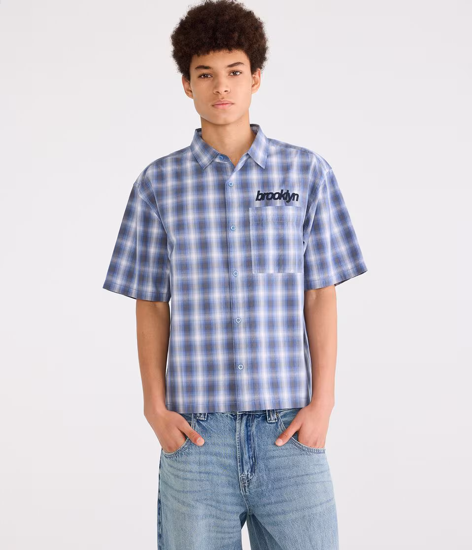Brooklyn Microplaid Boxy Shirt