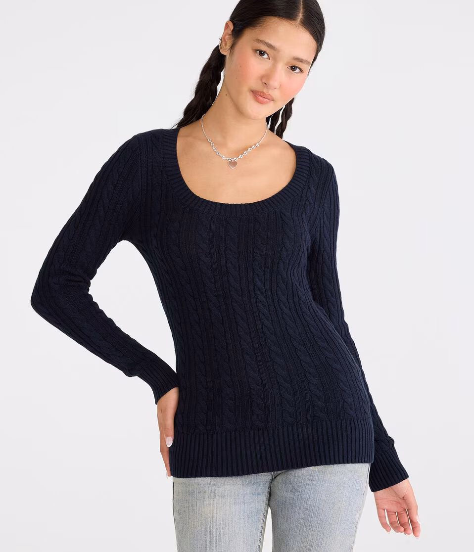 Cable Scoop-Neck Sweater