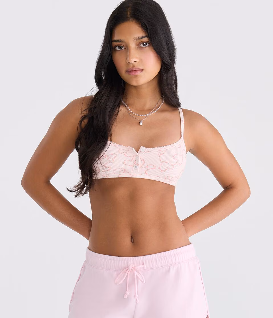 Floral Hearts Waffle Henley Bralette