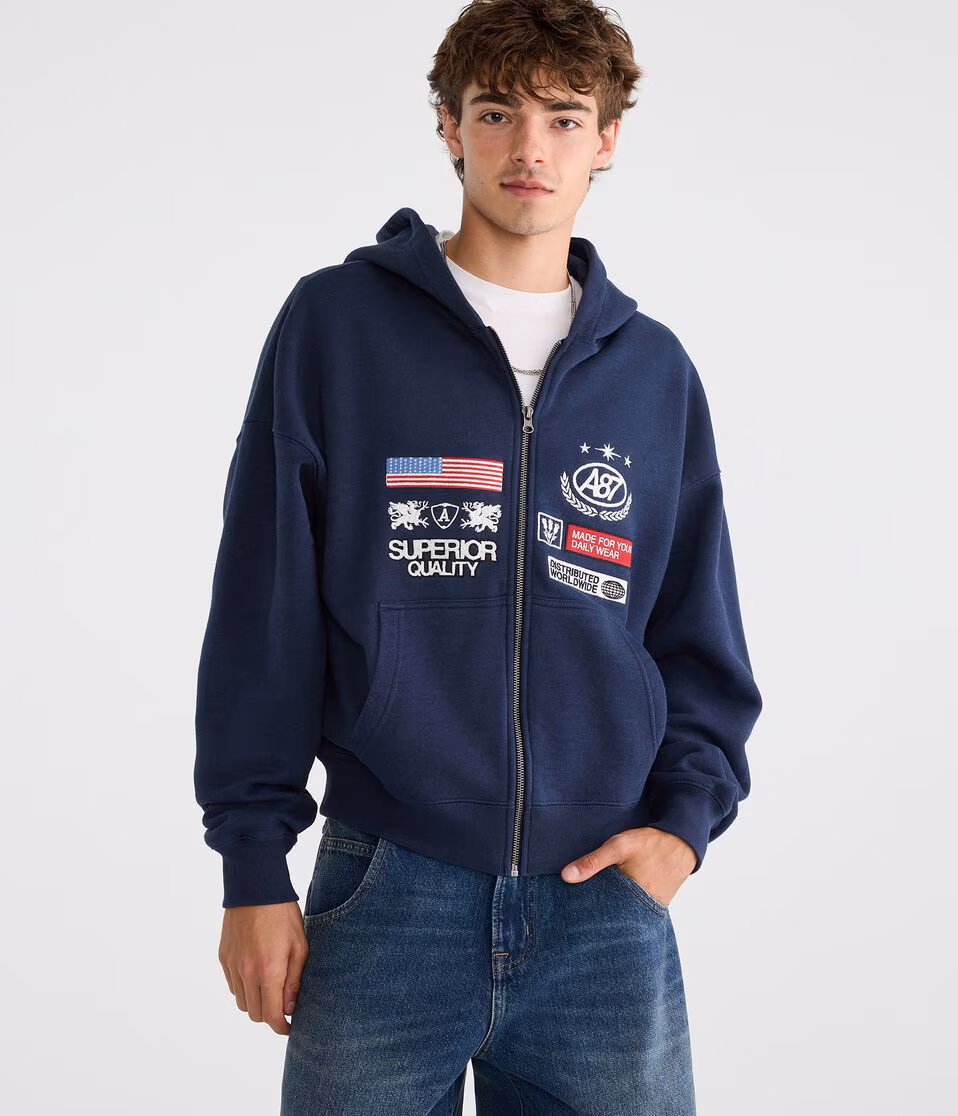 Cloud Soft Aeropostale Worldwide Boxy Full-Zip Hoodie