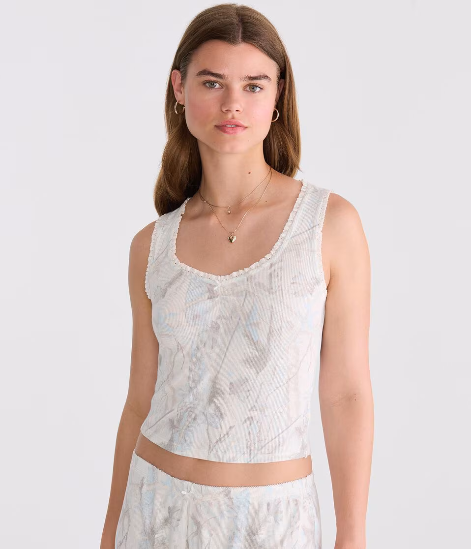 Forest Camo Cropped Waffle Sleep Tank