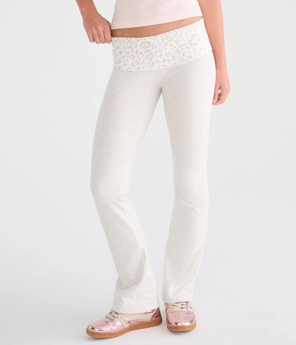 Leopard Print Mid-Rise Fold-Over Bootcut Pants