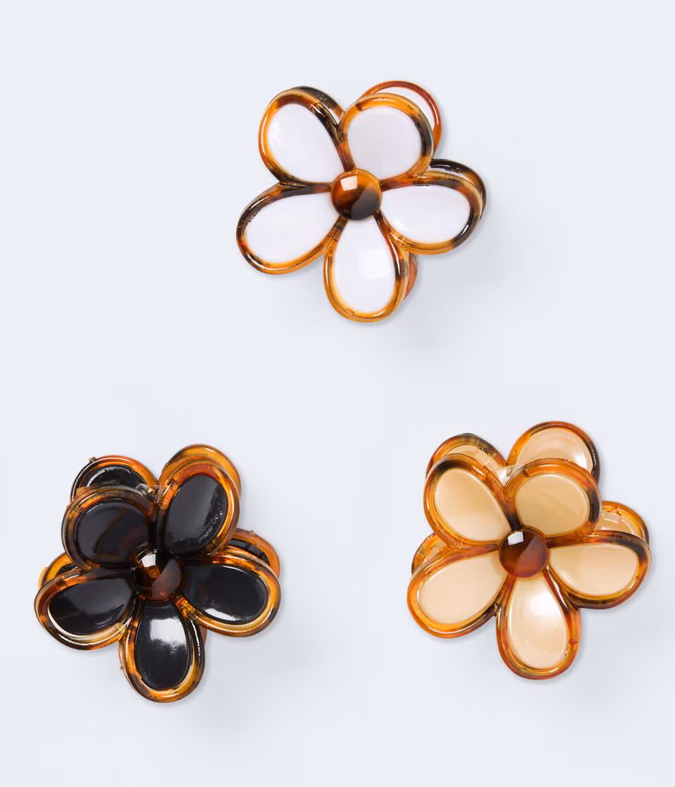 Outlined Flower Claw Hair Clip 3-Pack