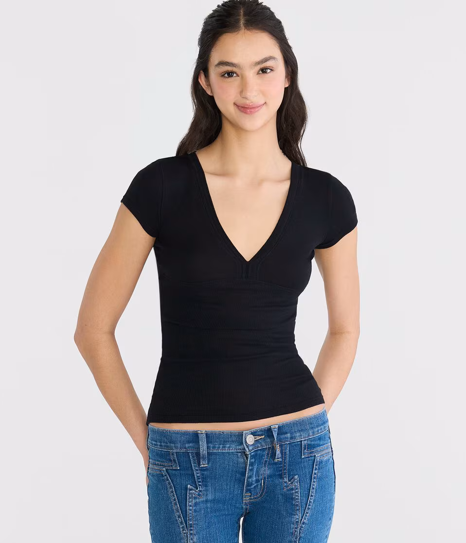 Ribbed V-Neck Tee
