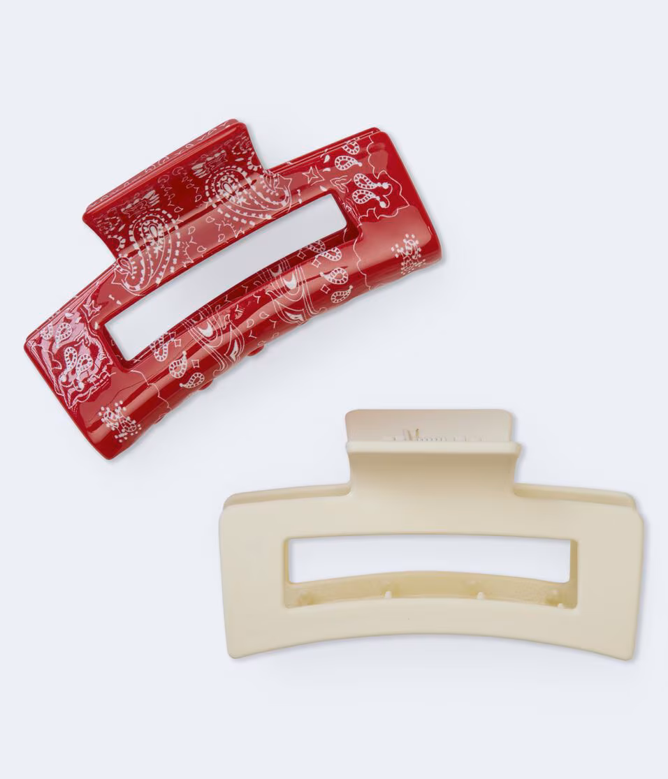 Bandana & Matte Open Rectangle Claw Hair Clip 2-Pack
