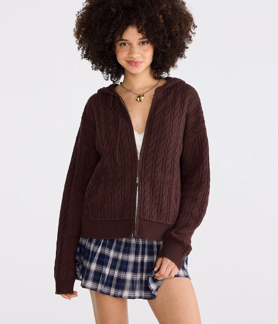 Cable Full-Zip Hooded Sweater