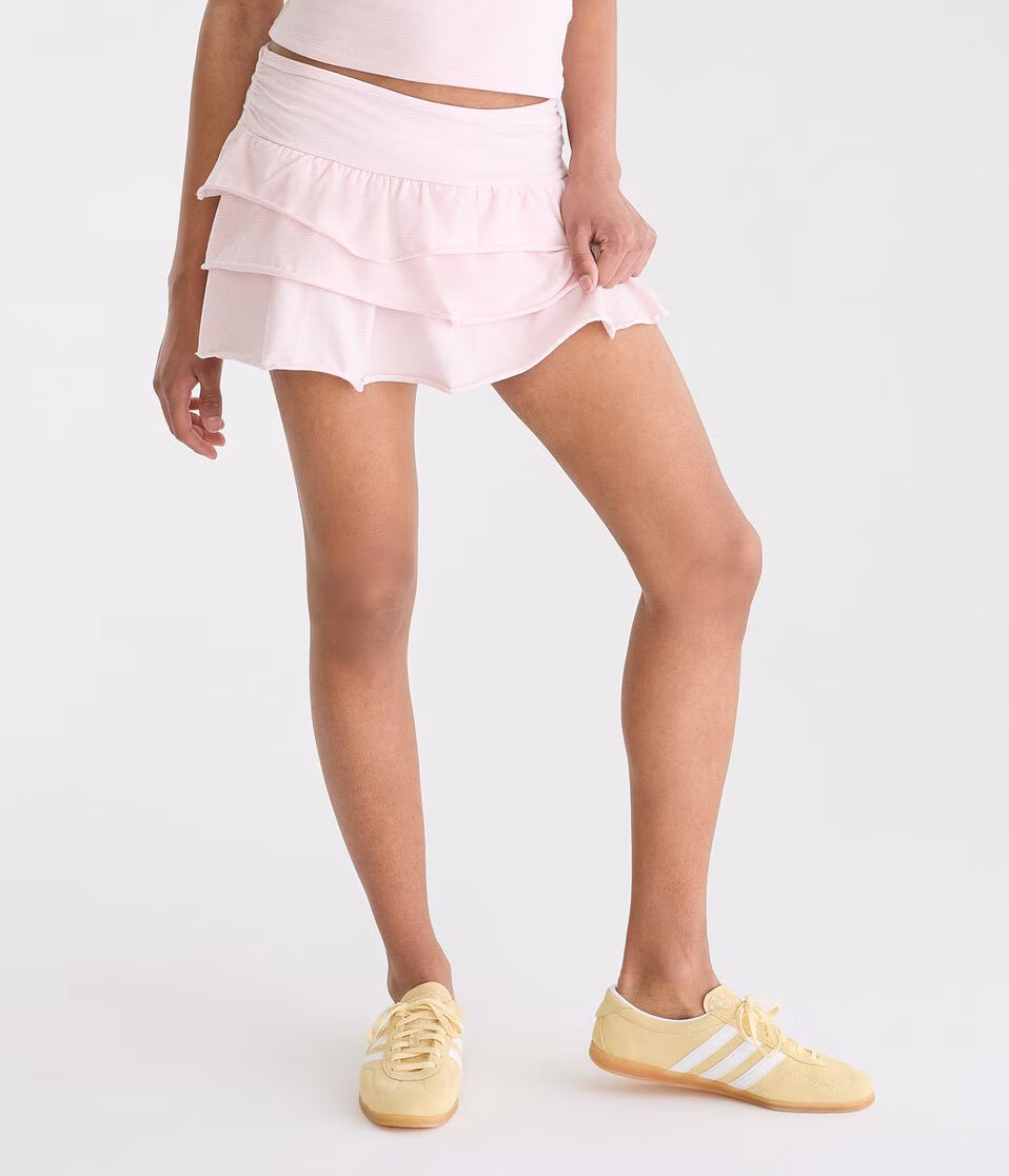Thin Stripe Knit Ruffle Skort