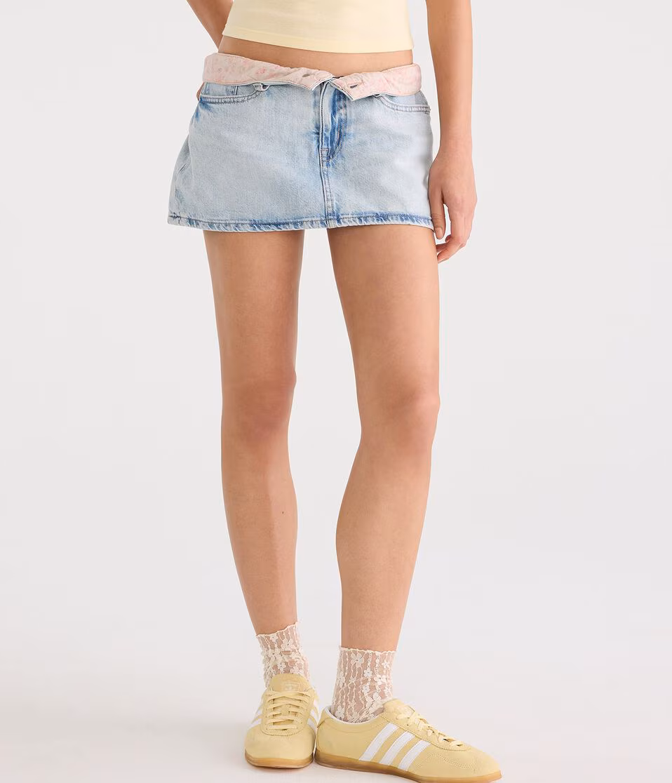 Floral Waistband Low-Rise Denim Mini Skirt