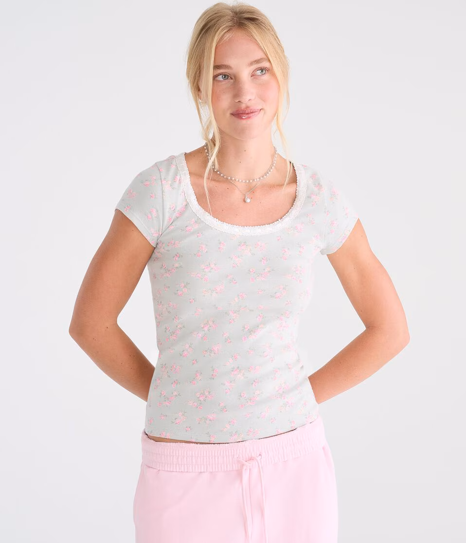 Seriously Soft Floral Ribbon Lace Scoop Tee