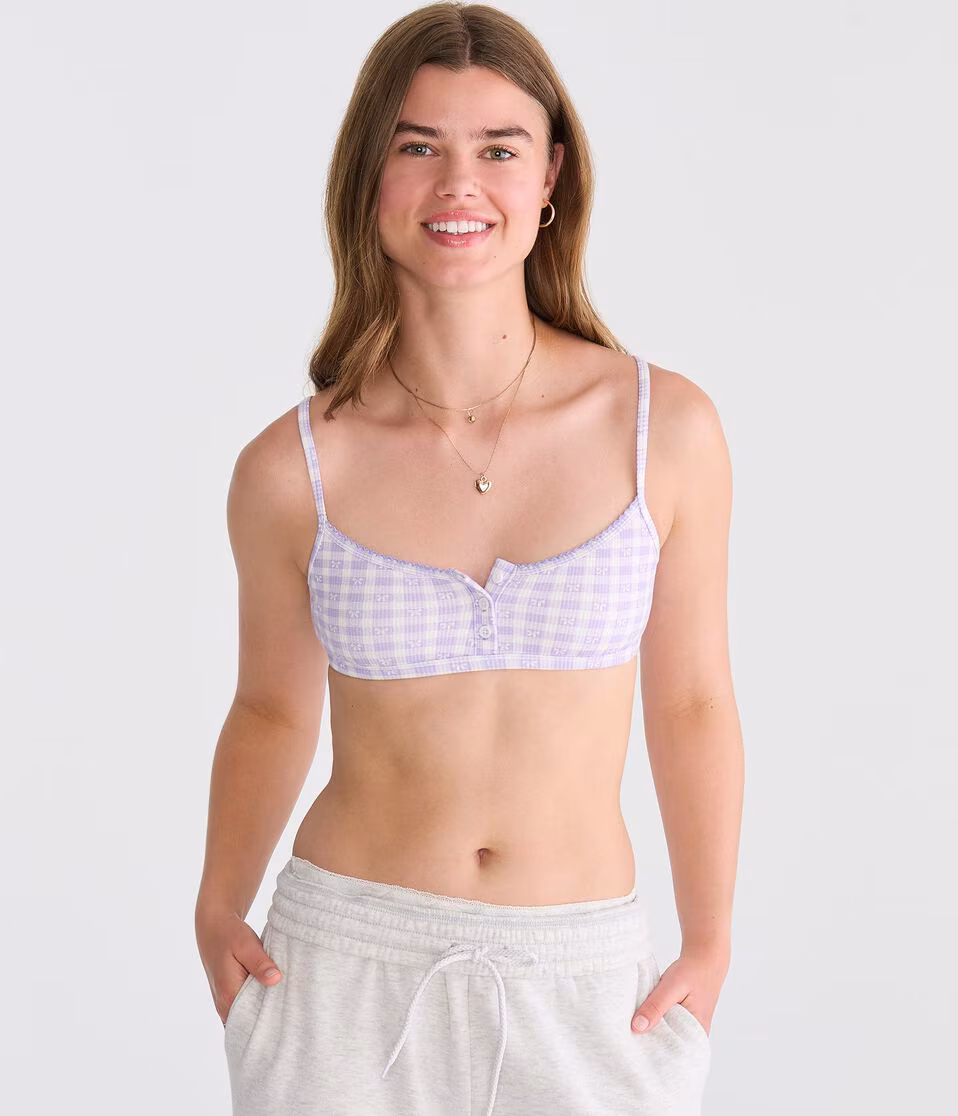 Gingham Bows Waffle Henley Bralette