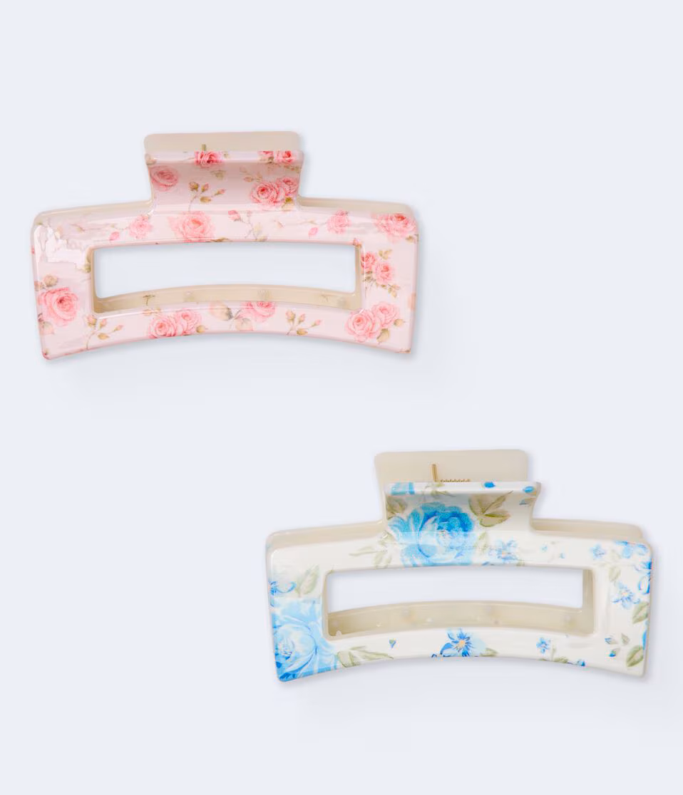 Floral Rectangular Claw Hair Clip 2-Pack