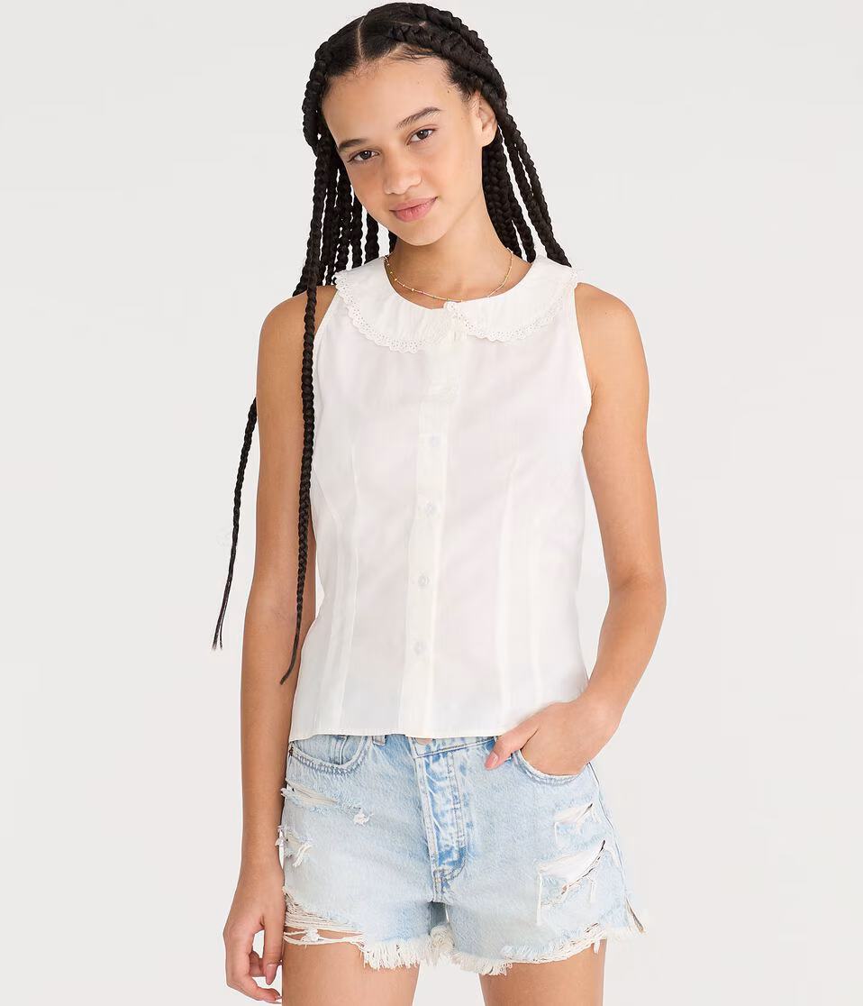 Tie-Back Sleeveless Peter Pan Top