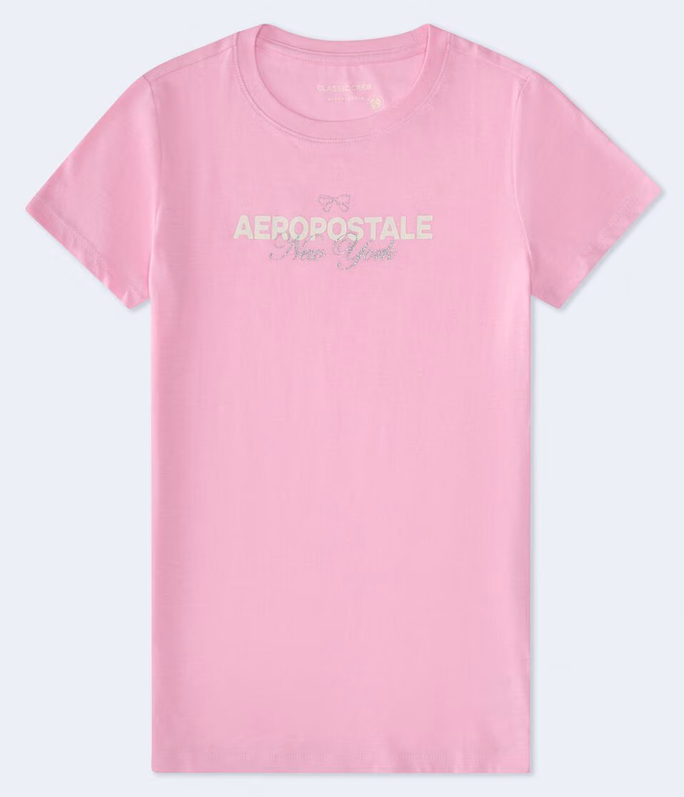 Aeropostale Bow Glitter Graphic Tee
