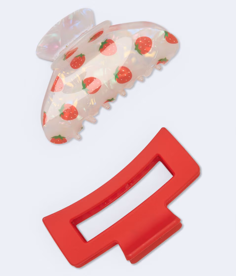 Strawberry & Matte Claw Hair Clip 2-Pack