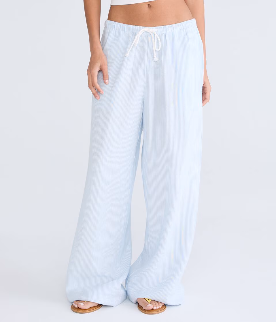 Low-Rise Striped Drawstring Linen Pants