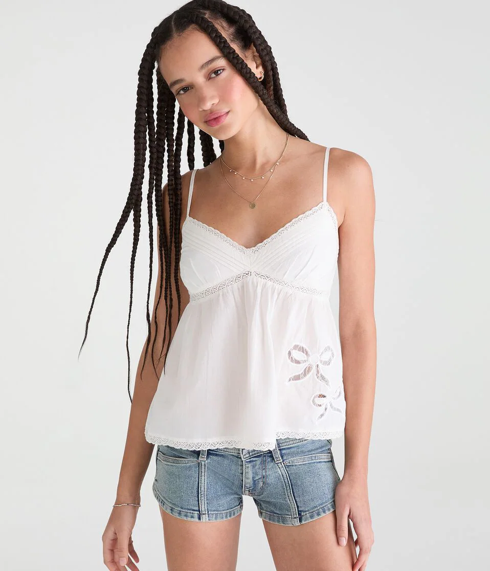 Lace Bows V-Neck Babydoll Cami