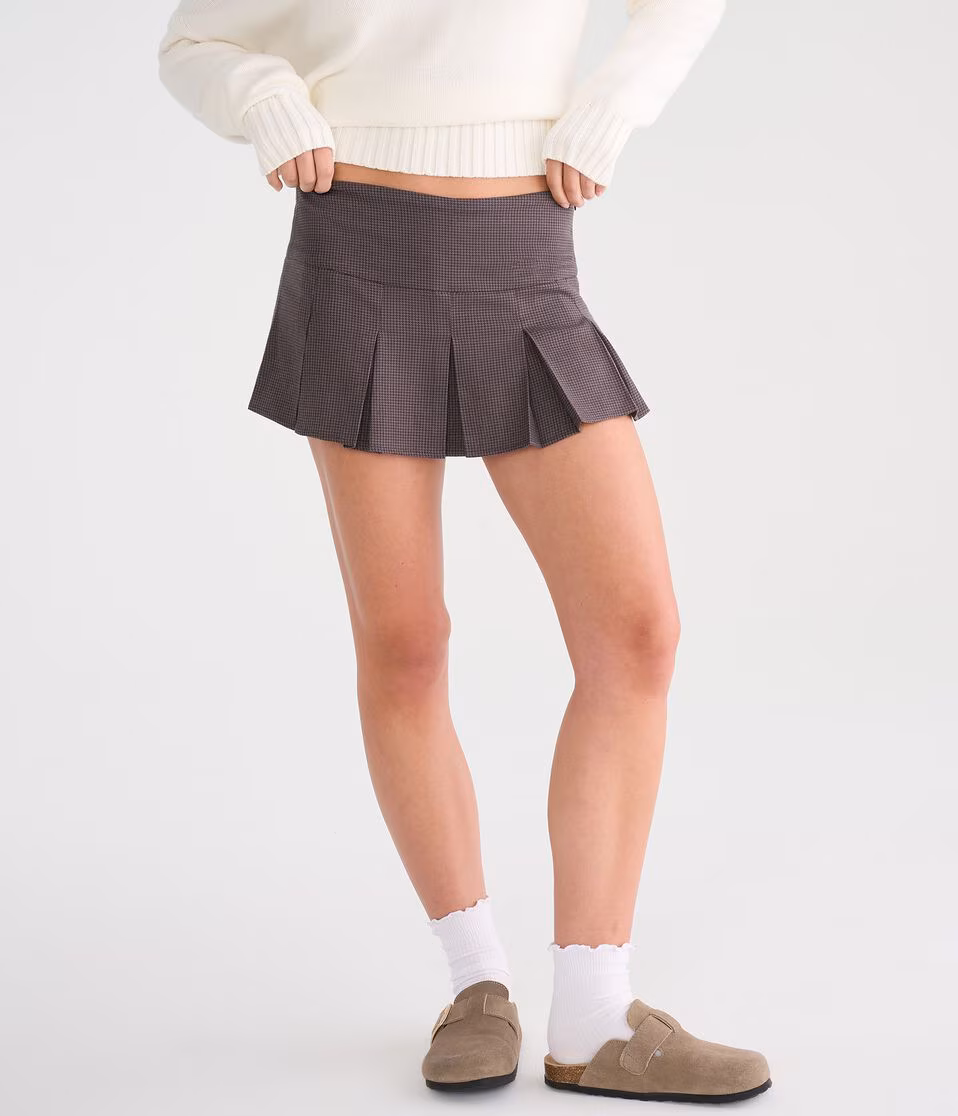 Houndstooth Pleated Low-Rise Mini Skirt