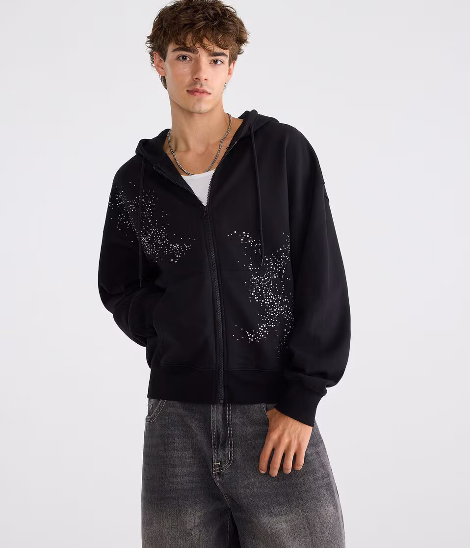 Cloud Soft Rhinestone Boxy Full-Zip Hoodie