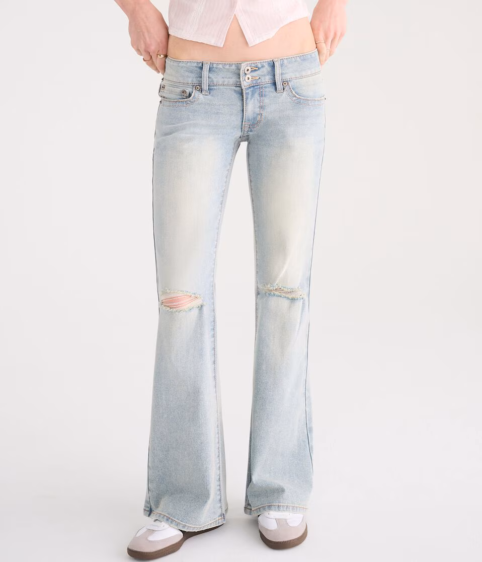 Super Low-Rise Flare Rhinestone Pocket Jean