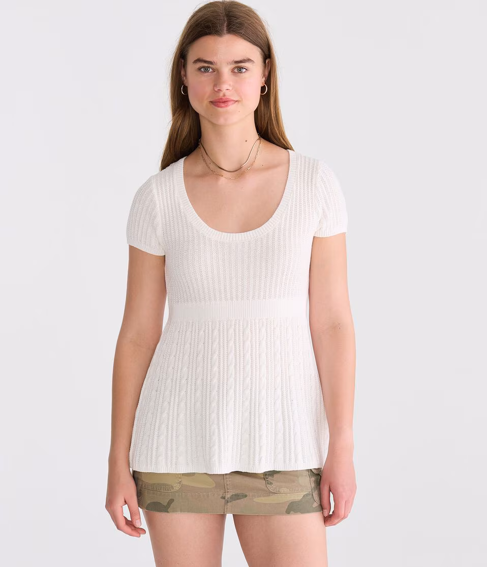 Short Sleeve Scoop-Neck Babydoll Sweater