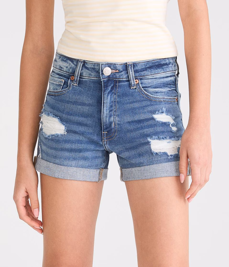 High-Rise Denim Midi Shorts