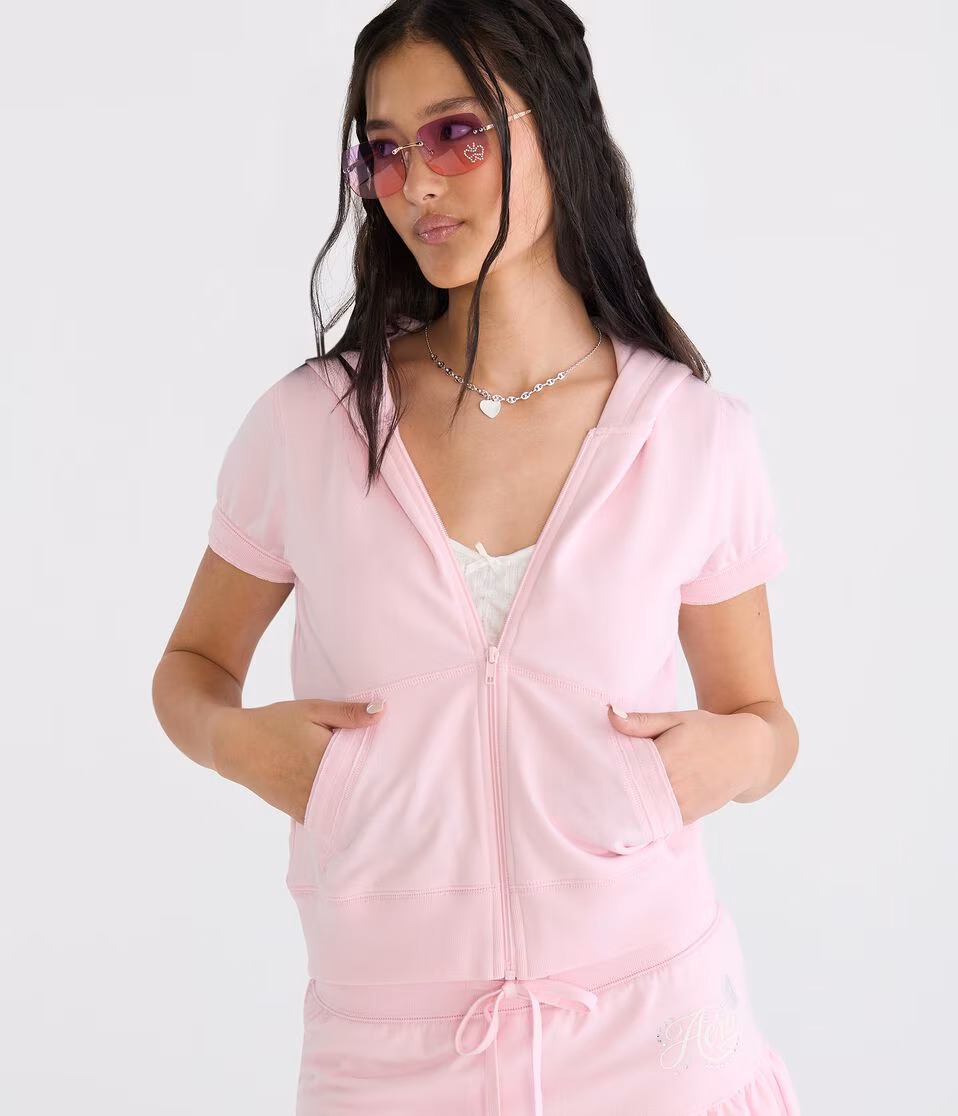 Short Sleeve Aero Butterfly Y2K Full-Zip Hoodie