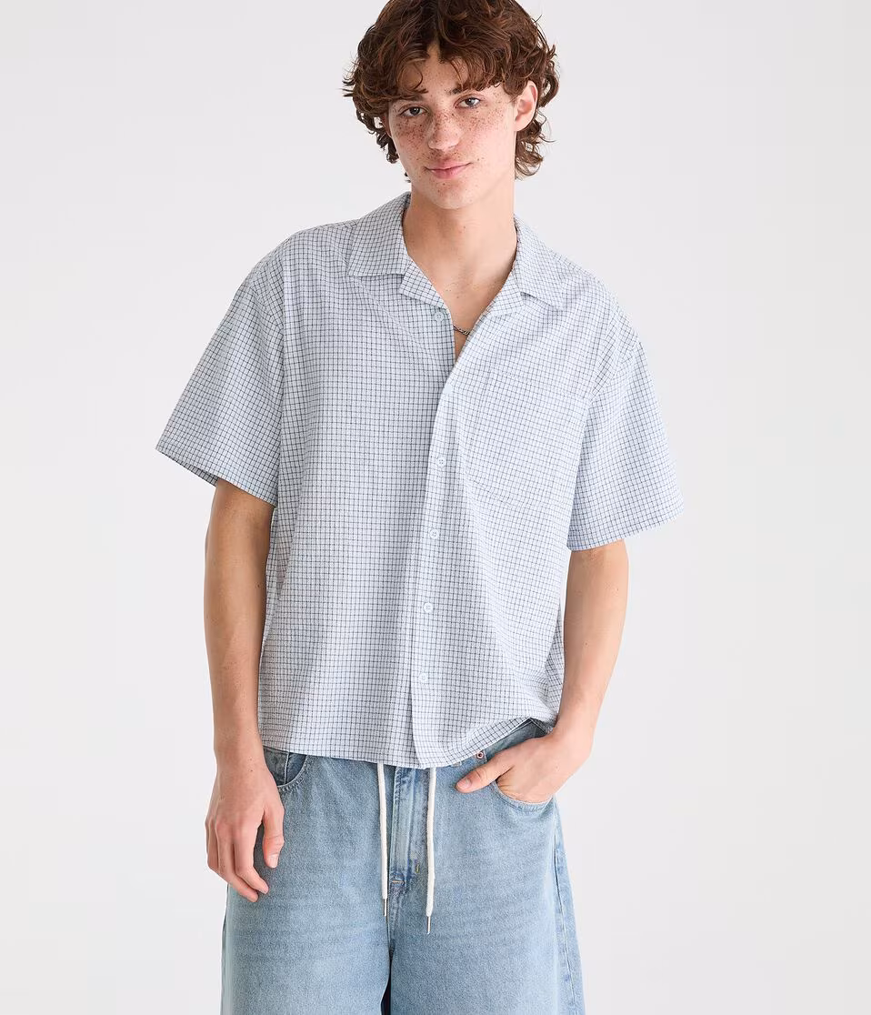 Microplaid Boxy Camp Shirt