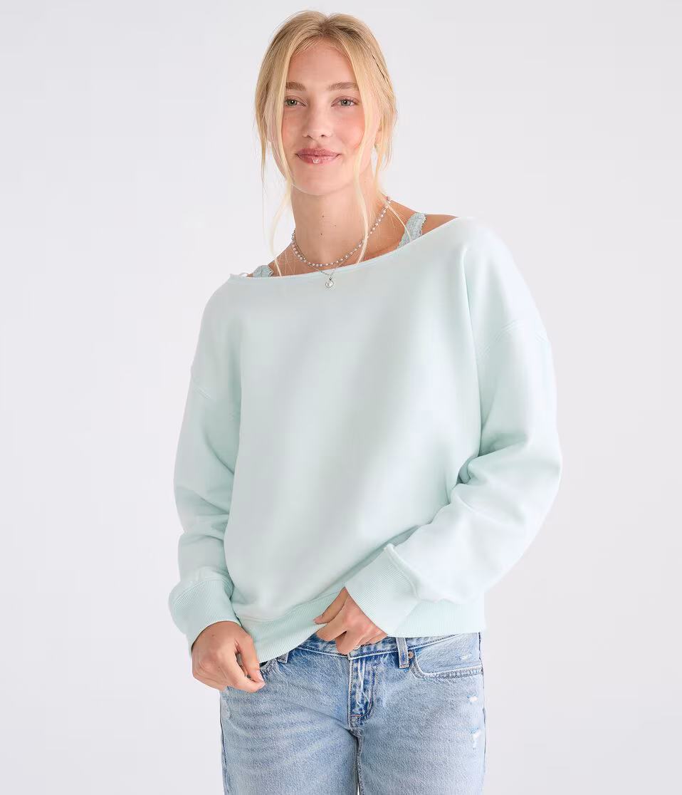 Cloud Soft Cinched Waist Off-The-Shoulder Sweatshirt