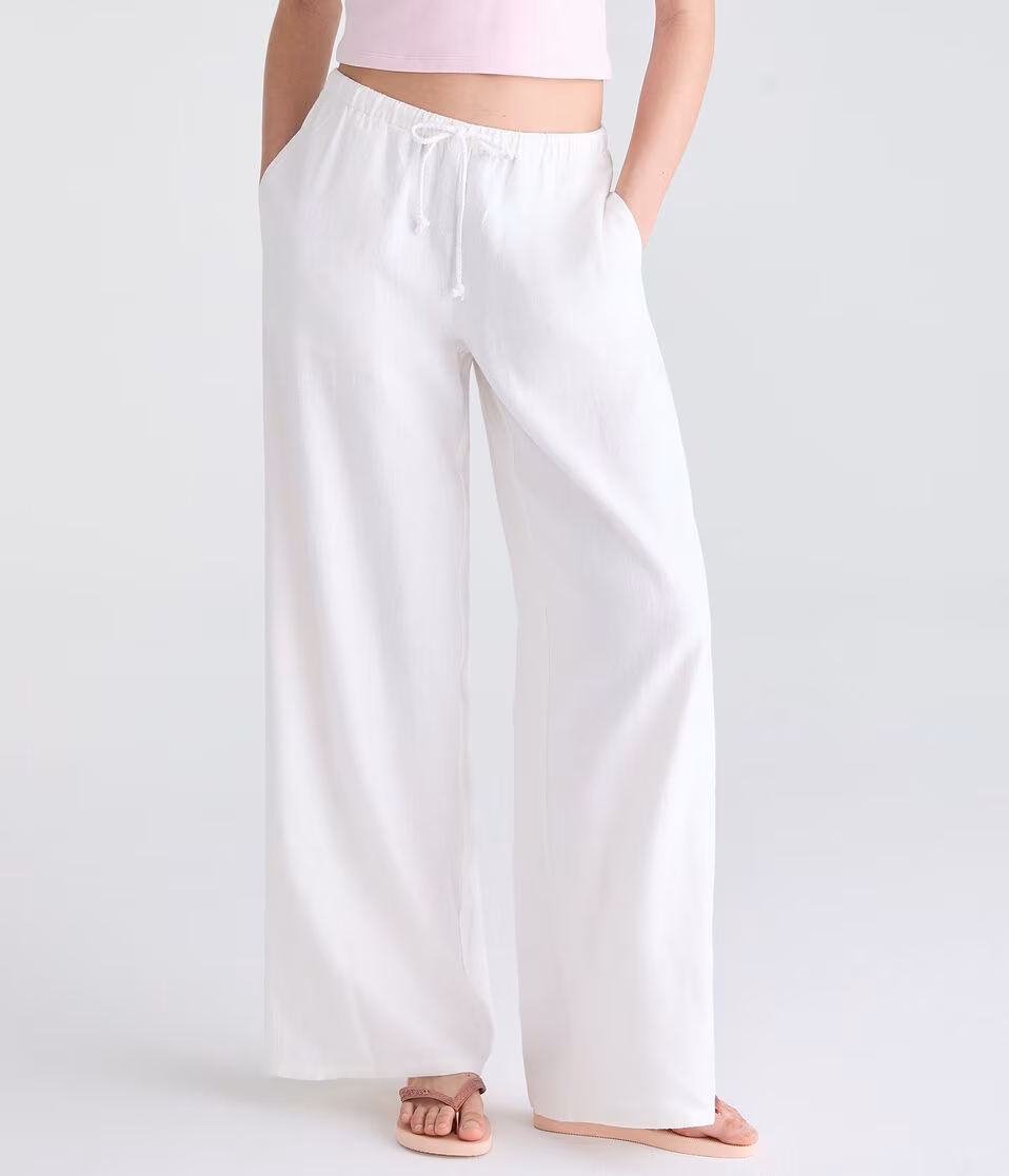 Low-Rise Drawstring Linen Pants