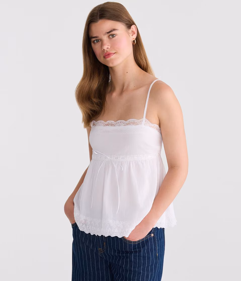 Bow Lace-Trim Square-Neck Cami