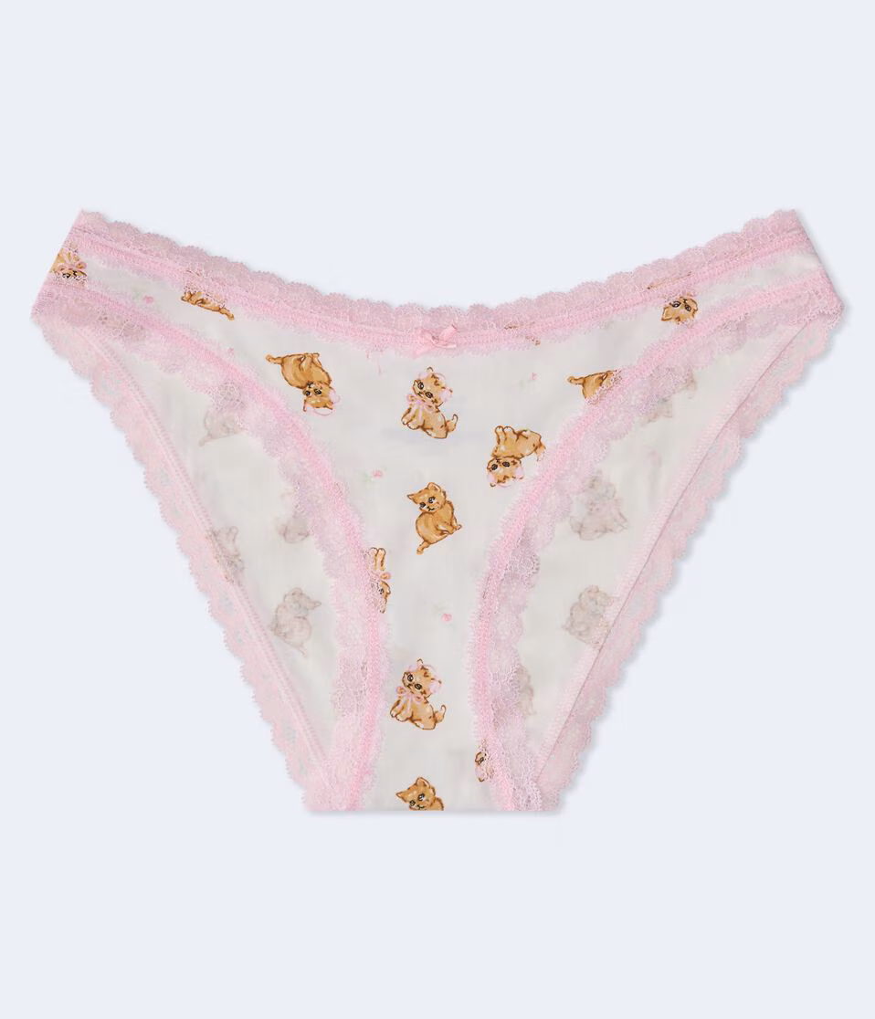 Kittens Lace-Trim Low-Rise Bikini