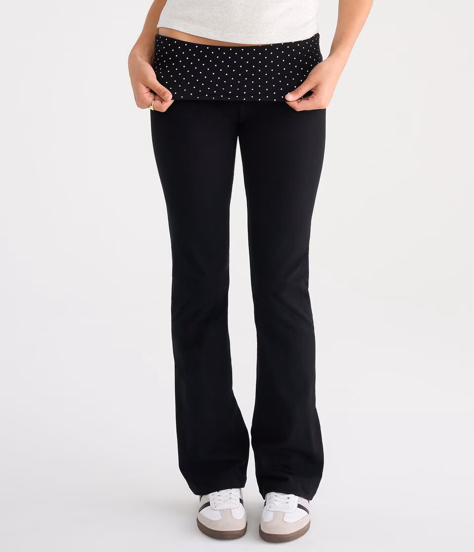 Polka Dot Mid-Rise Fold-Over Bootcut Pants