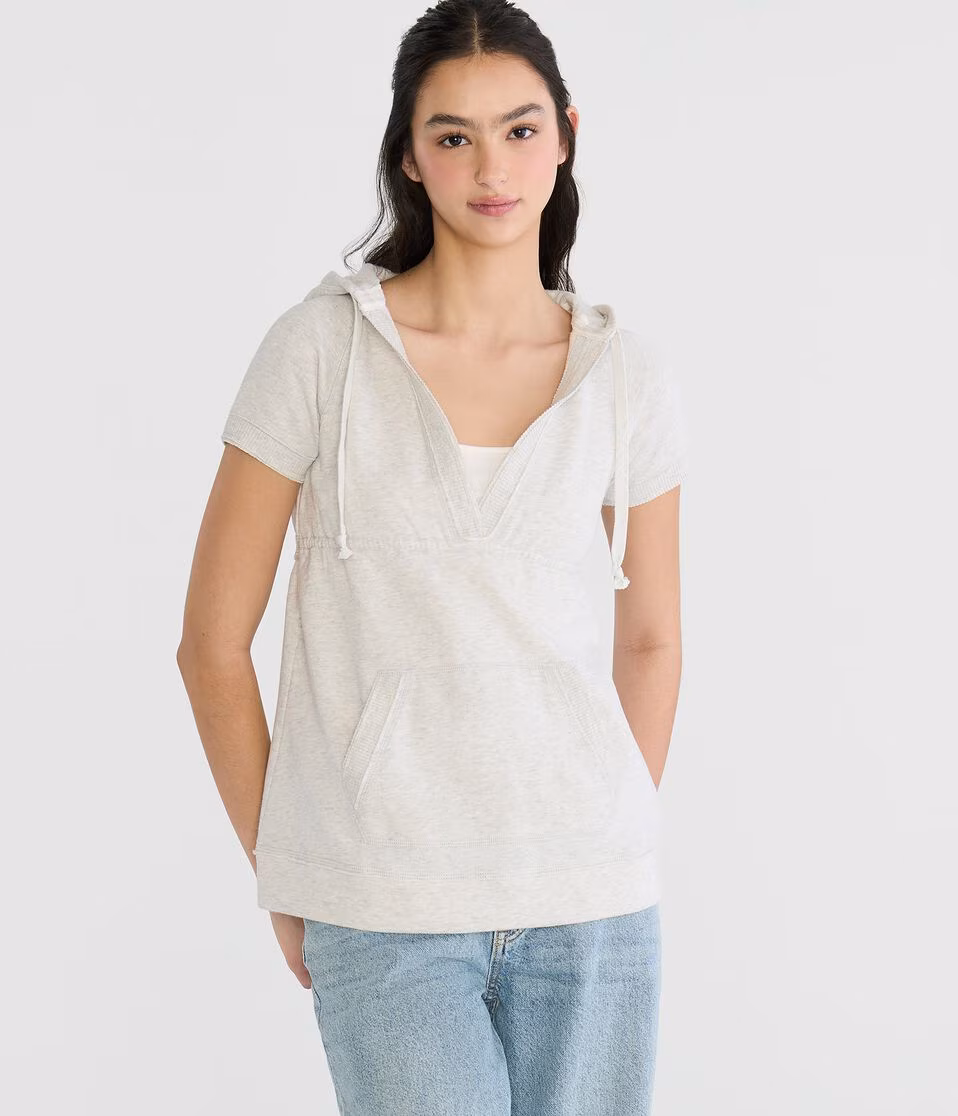 Short Sleeve Lightweight Tie-Back Babydoll Hoodie