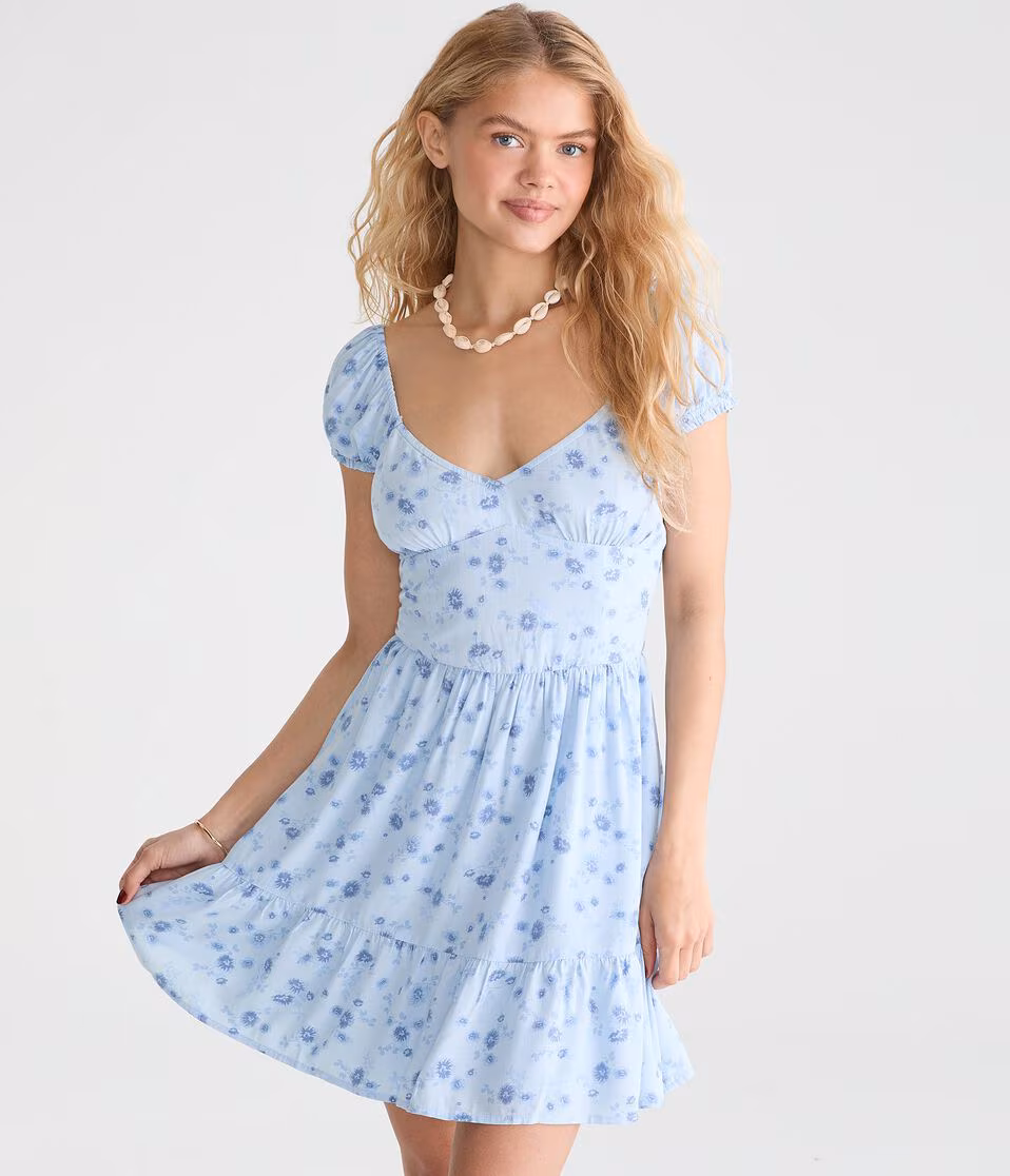 Floral V-Neck Fit & Flare Mini Dress