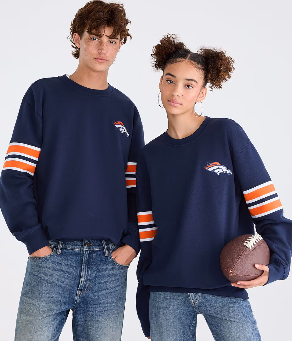Denver Broncos Striped Sleeve Crew Sweatshirt