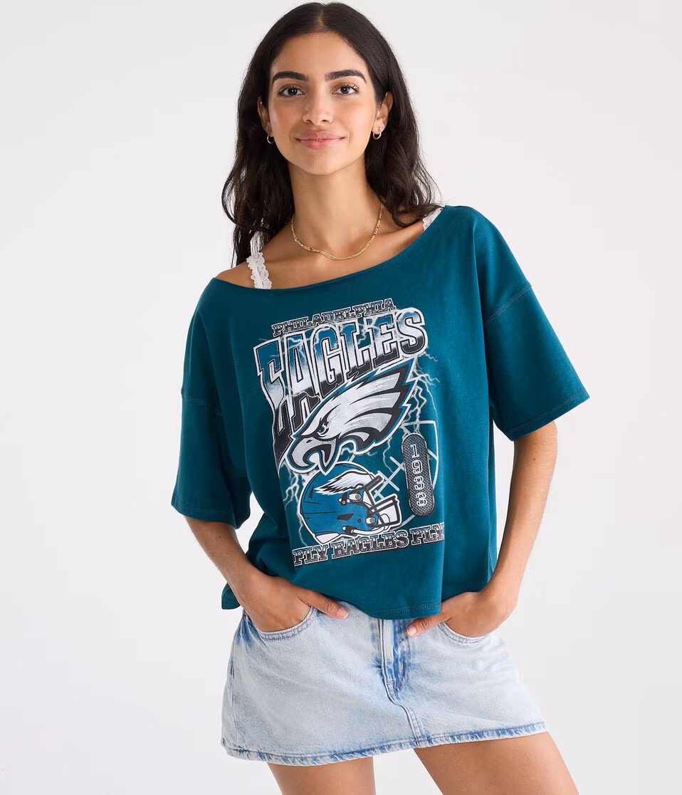 Philadelphia Eagles Off-The-Shoulder Graphic Tee