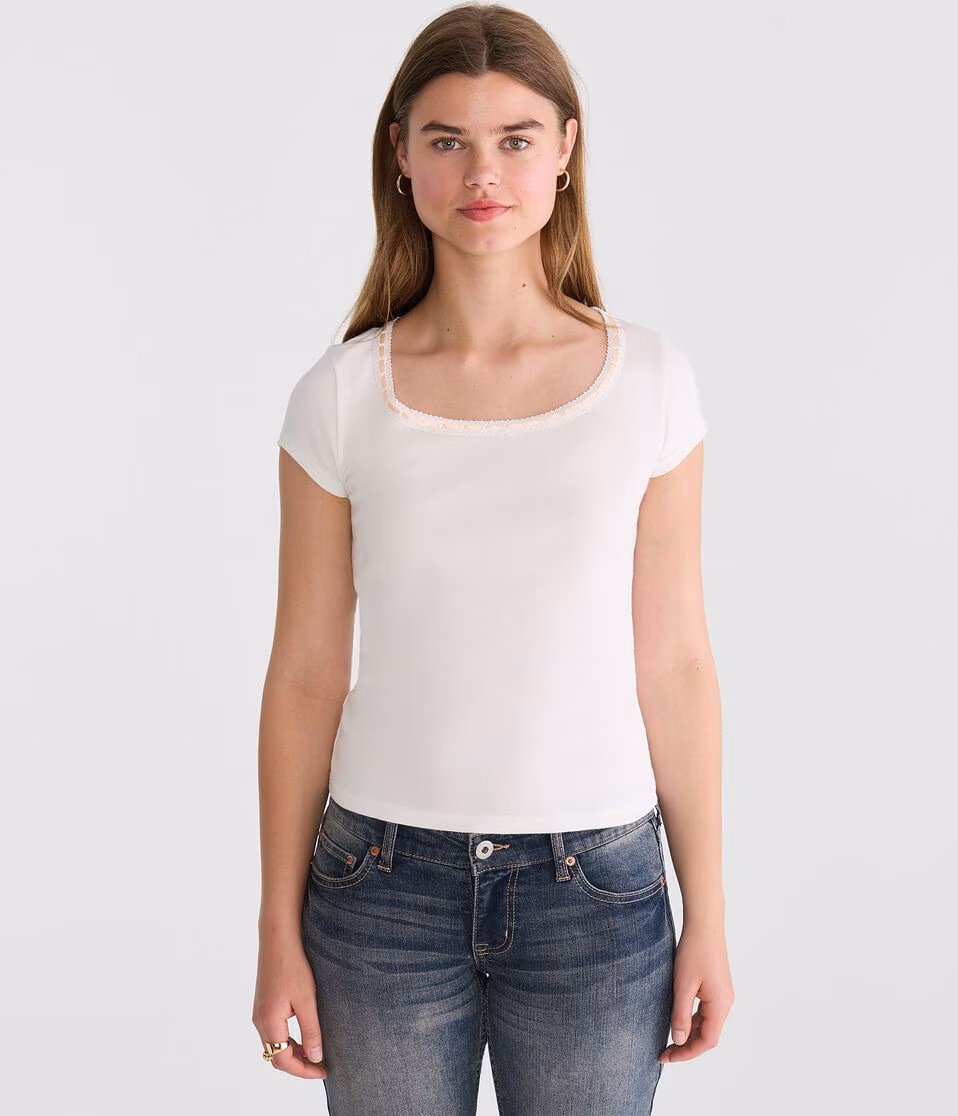 Seriously Soft Ribbon Lace Scoop Tee