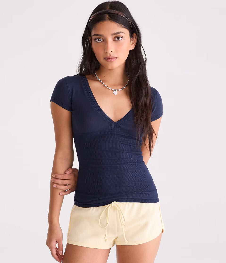 Ribbed V-Neck Tee