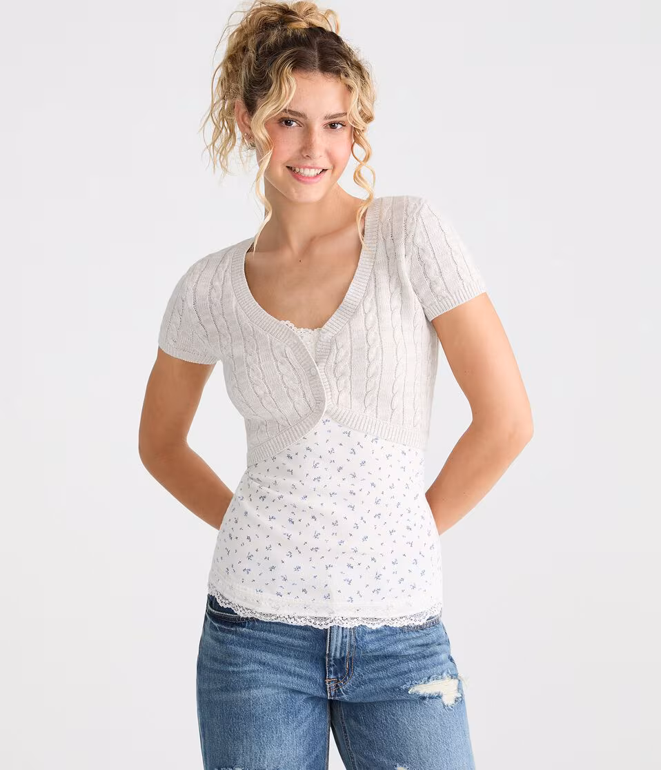 Short Sleeve Cable Knit Sweater Shrug